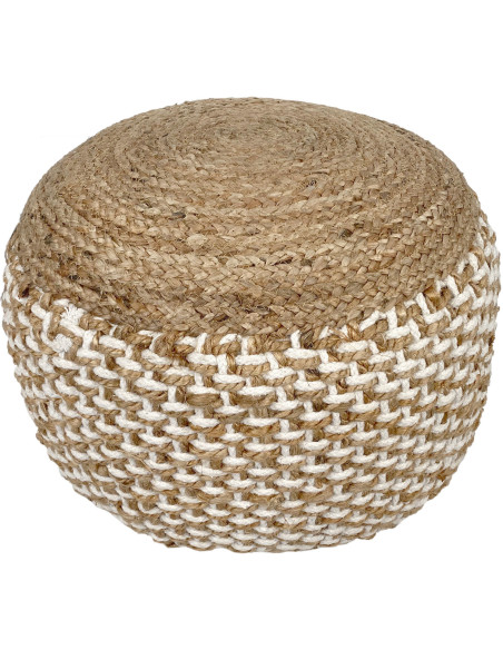 Pouf Rond 50 cm en Jute Naturel Corde Bicolore Motif tressé Brogan - 3