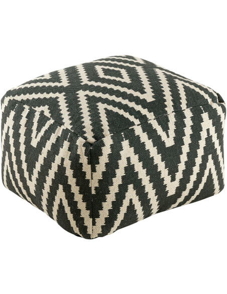 Pouf Carré 55 cm en Coton Noir Motif zigzag Kilim - 1