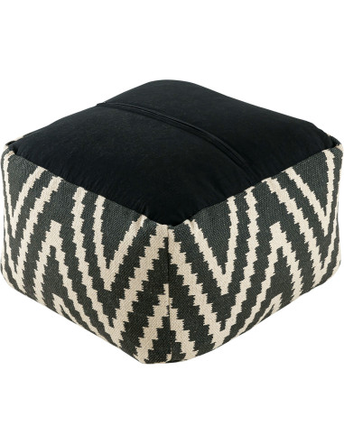 Pouf Carré 55 cm en Coton Noir Motif zigzag Kilim - 4