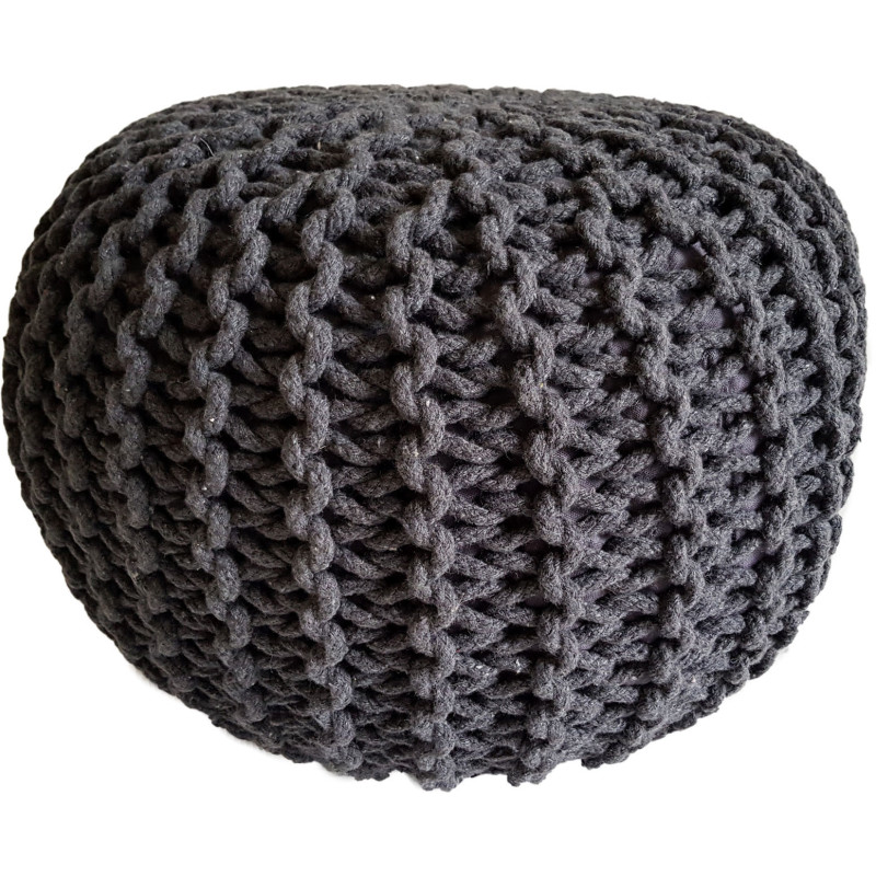 Pouf Tricot Rond 45 cm en Coton recyclé Gris ardoise Lulu - 1