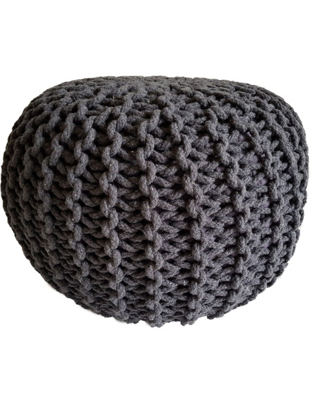 Pouf Tricot Rond 45 cm en Coton recyclé Gris ardoise Lulu - 1
