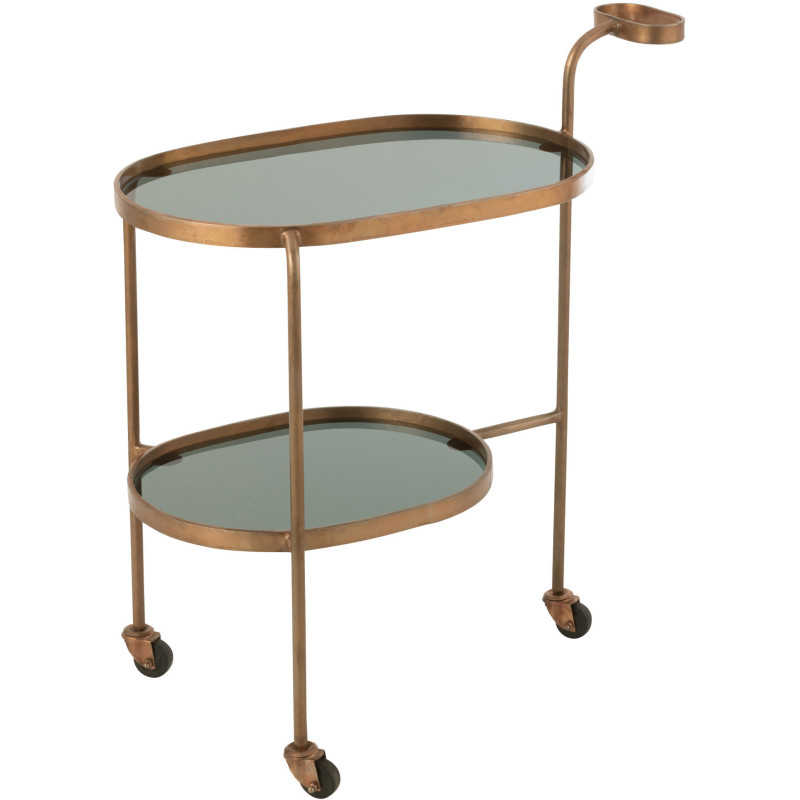 Desserte roulante 2 niveaux en verre et métal bronze - 1