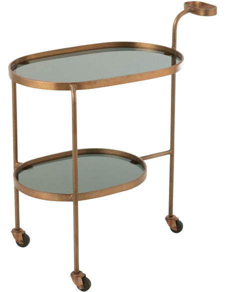 Desserte roulante 2 niveaux en verre et métal bronze - 1