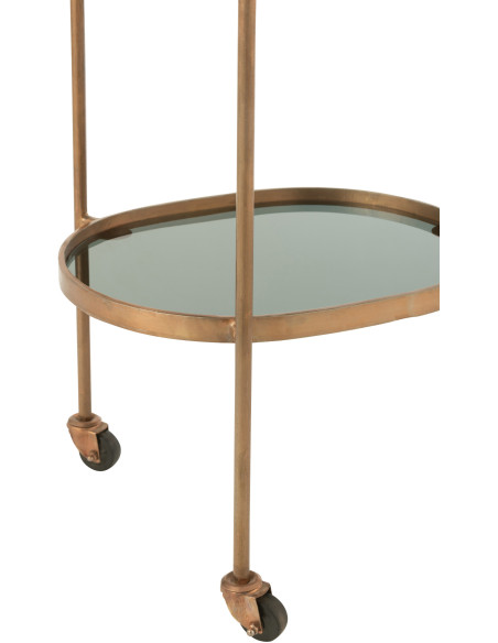 Desserte roulante 2 niveaux en verre et métal bronze - 2