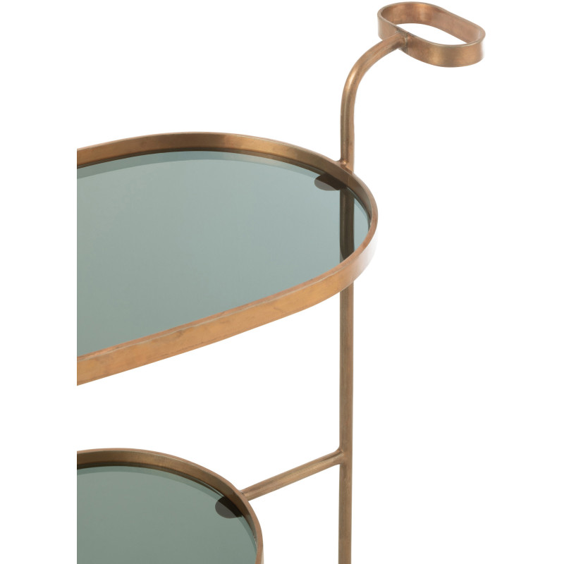 Desserte roulante 2 niveaux en verre et métal bronze - 3