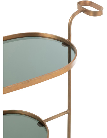 Desserte roulante 2 niveaux en verre et métal bronze - 3