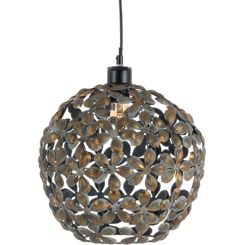 Suspension Boule Diamètre 30 cm en Métal Doré Vieilli Motif fleurs Briney - 1