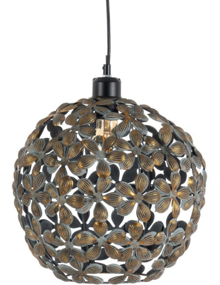 Suspension Boule Diamètre 30 cm en Métal Doré Vieilli Motif fleurs Briney - 1