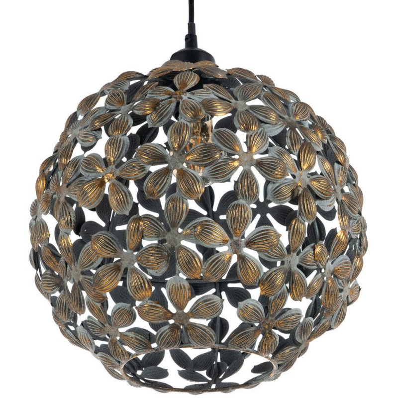 Suspension Boule Diamètre 30 cm en Métal Doré Vieilli Motif fleurs Briney - 2