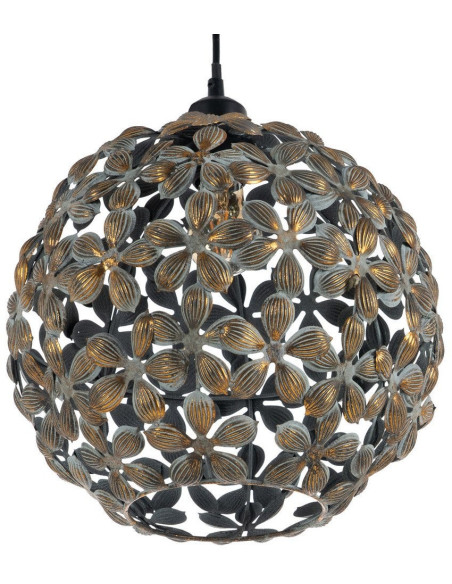Suspension Boule Diamètre 30 cm en Métal Doré Vieilli Motif fleurs Briney - 2