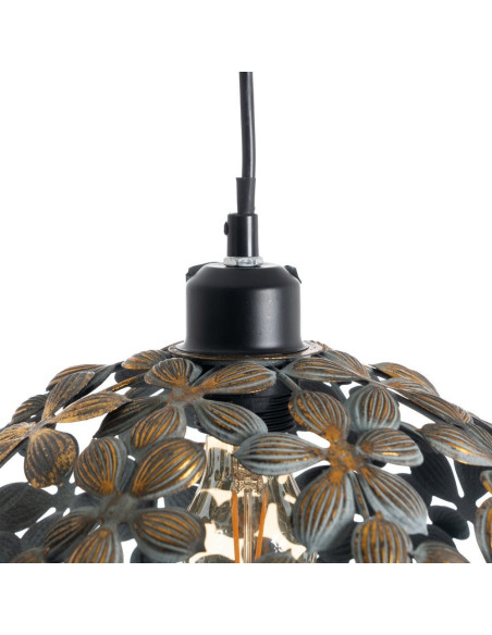 Suspension Boule Diamètre 30 cm en Métal Doré Vieilli Motif fleurs Briney - 3