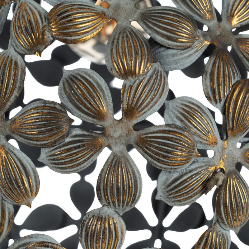 Suspension Boule Diamètre 30 cm en Métal Doré Vieilli Motif fleurs Briney - 4