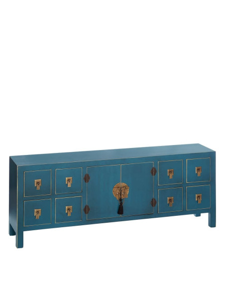Meuble Tv 2 portes 8 tiroirs en Bois Bleu Oriente - 1
