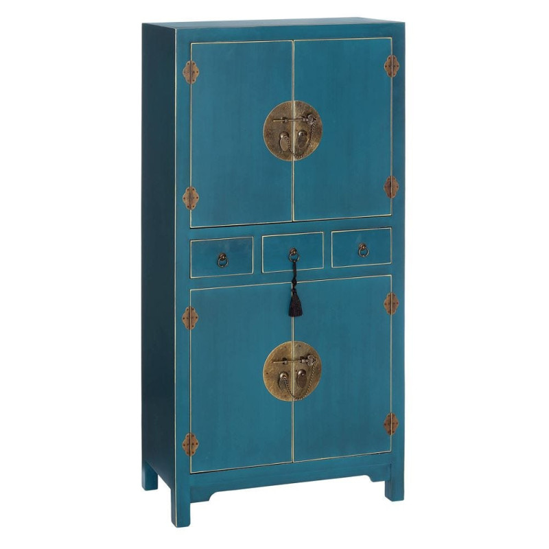 Buffet Haut 4 portes 3 tiroirs en Bois Bleu Oriente - 1