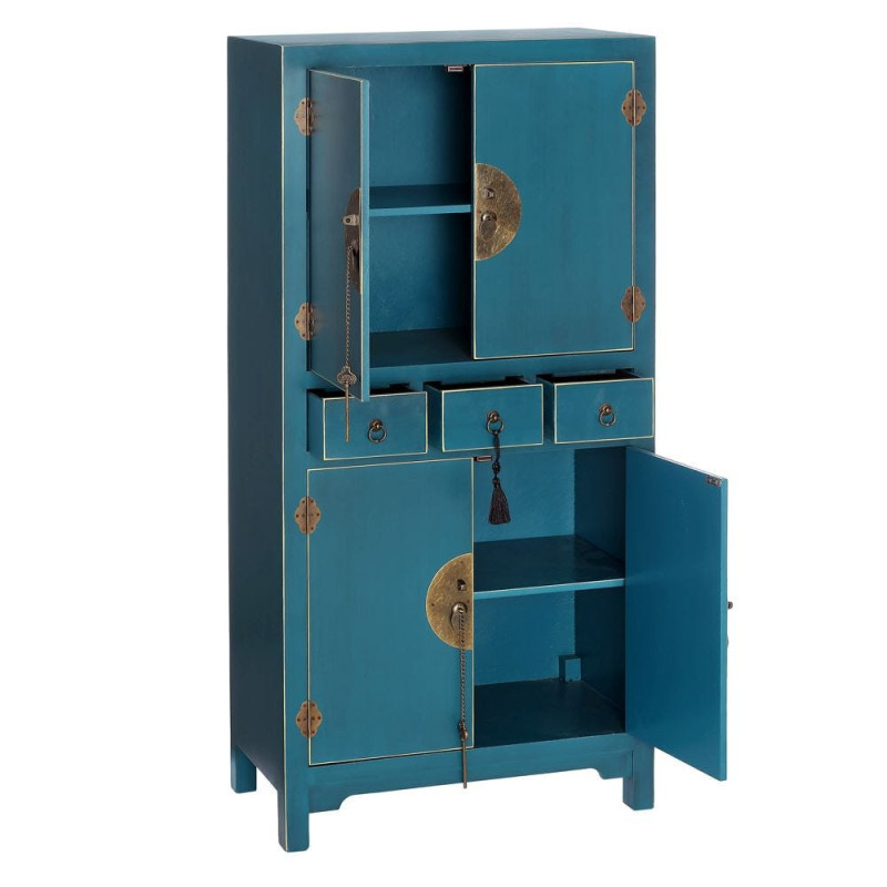 Buffet Haut 4 portes 3 tiroirs en Bois Bleu Oriente - 3