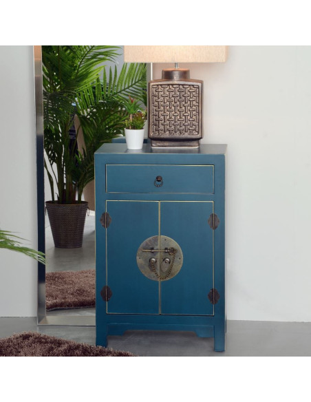 Chevet 2 portes 1 tiroir en Bois Bleu Oriente - 2