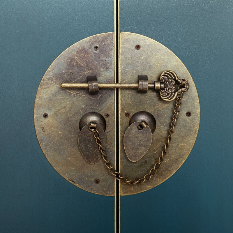 Chevet 2 portes 1 tiroir en Bois Bleu Oriente - 4