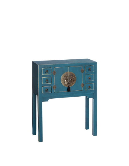 Console Rectangulaire 2 portes 6 tiroirs en Bois Bleu Oriente - 1