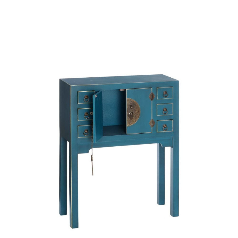 Console Rectangulaire 2 portes 6 tiroirs en Bois Bleu Oriente - 3