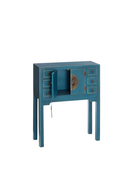 Console Rectangulaire 2 portes 6 tiroirs en Bois Bleu Oriente - 3
