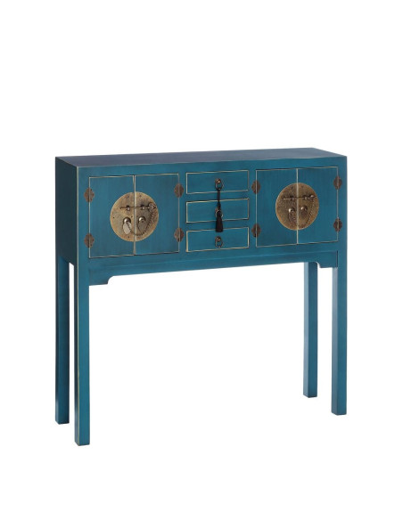 Console Rectangulaire 4 portes 3 tiroirs en Bois Bleu Oriente - 1