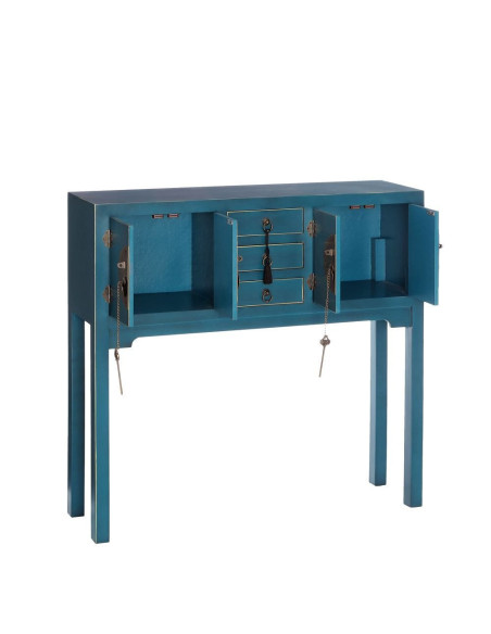 Console Rectangulaire 4 portes 3 tiroirs en Bois Bleu Oriente - 3