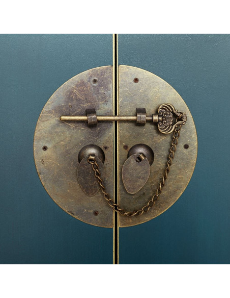 Console Rectangulaire 4 portes 3 tiroirs en Bois Bleu Oriente - 4