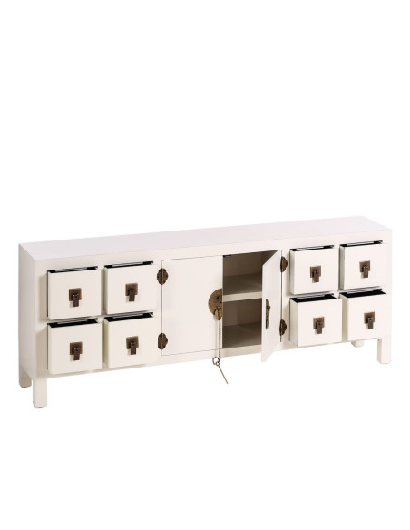 Meuble Tv 2 portes 8 tiroirs en Bois Blanc Oriente - 2