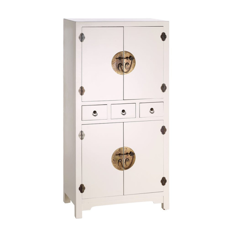 Buffet Haut 4 portes 3 tiroirs en Bois Blanc Oriente - 1