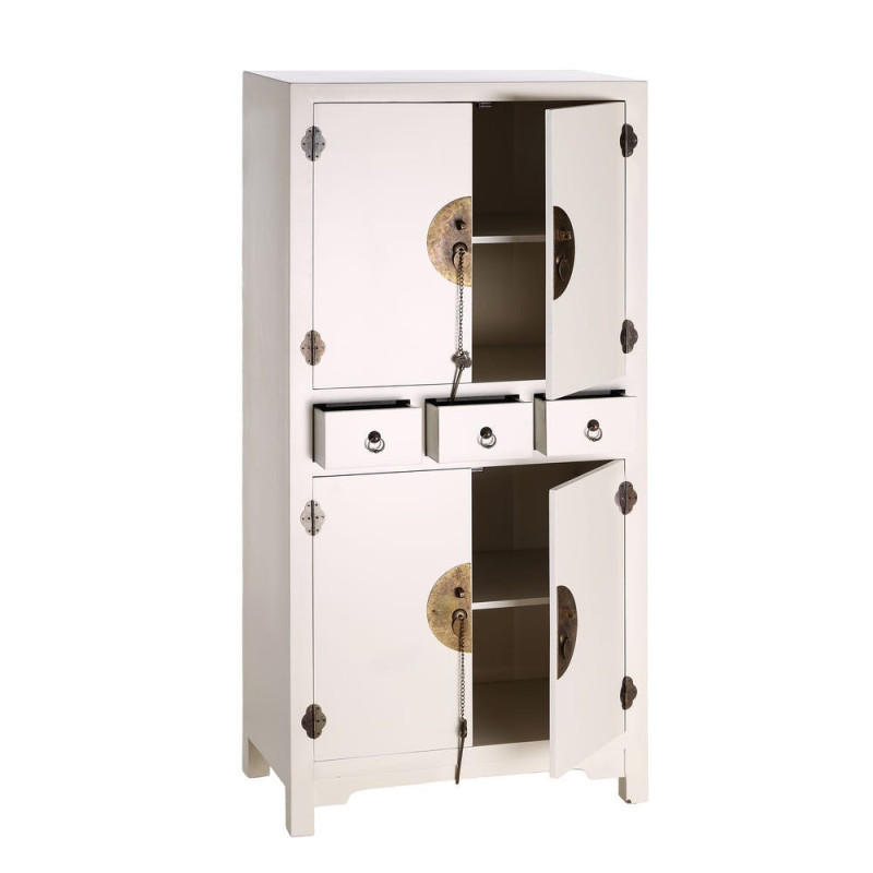Buffet Haut 4 portes 3 tiroirs en Bois Blanc Oriente - 2