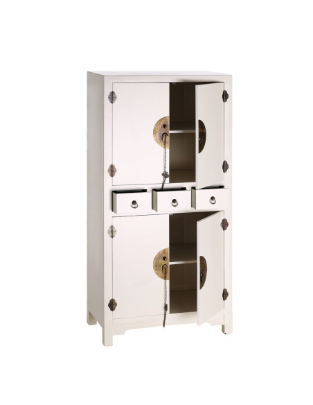 Buffet Haut 4 portes 3 tiroirs en Bois Blanc Oriente - 2