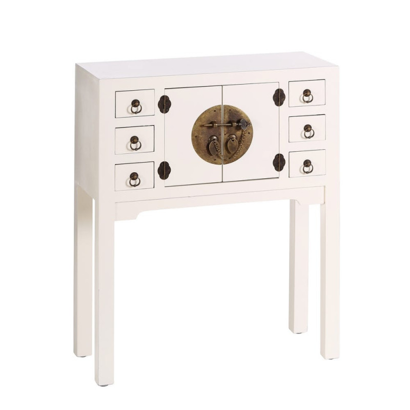 Console Rectangulaire 2 portes 6 tiroirs en Bois Blanc Oriente - 1