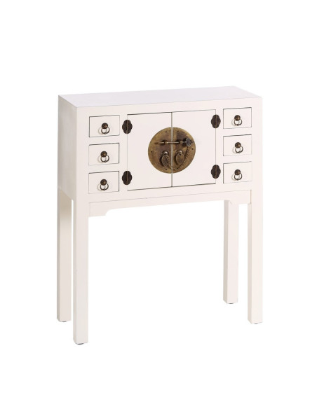 Console Rectangulaire 2 portes 6 tiroirs en Bois Blanc Oriente - 1