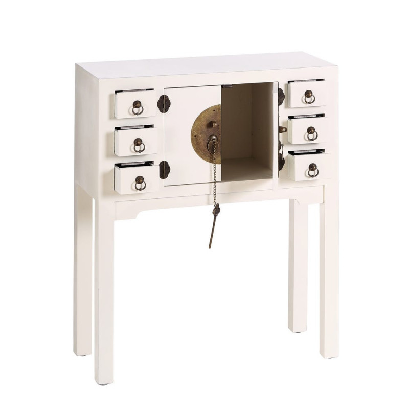 Console Rectangulaire 2 portes 6 tiroirs en Bois Blanc Oriente - 2