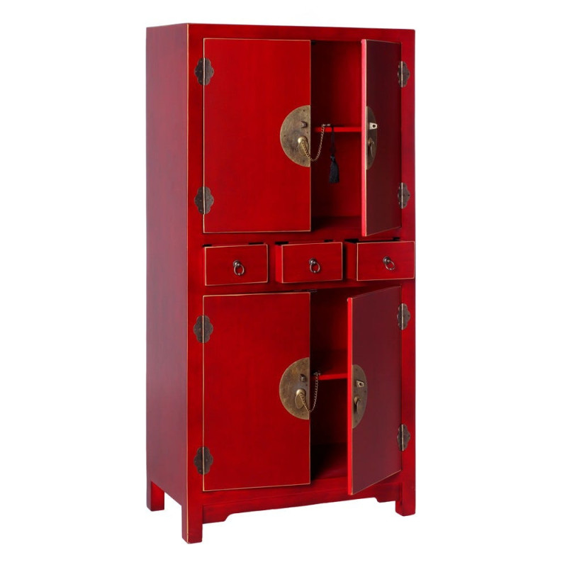 Buffet Haut 4 portes 3 tiroirs en Bois Rouge Oriente - 2