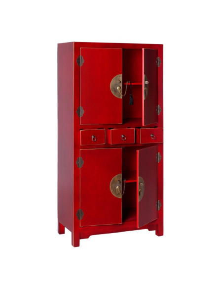 Buffet Haut 4 portes 3 tiroirs en Bois Rouge Oriente - 2