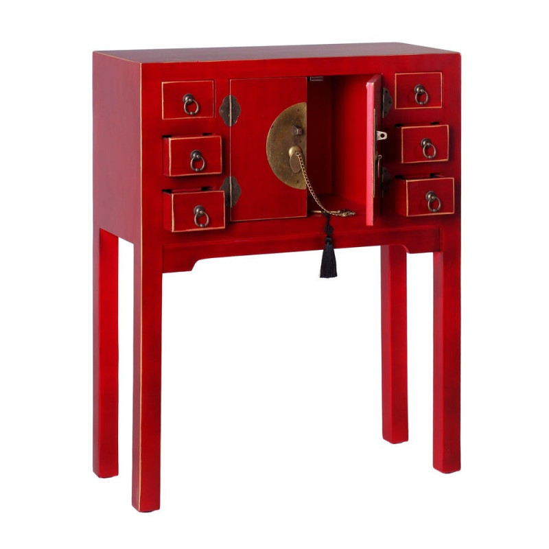 Console Rectangulaire 2 portes 6 tiroirs en Bois Rouge Oriente - 2