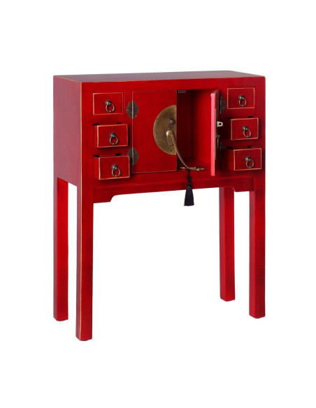 Console Rectangulaire 2 portes 6 tiroirs en Bois Rouge Oriente - 2