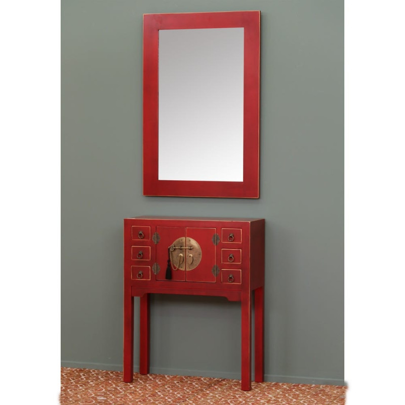 Console Rectangulaire 2 portes 6 tiroirs en Bois Rouge Oriente - 6
