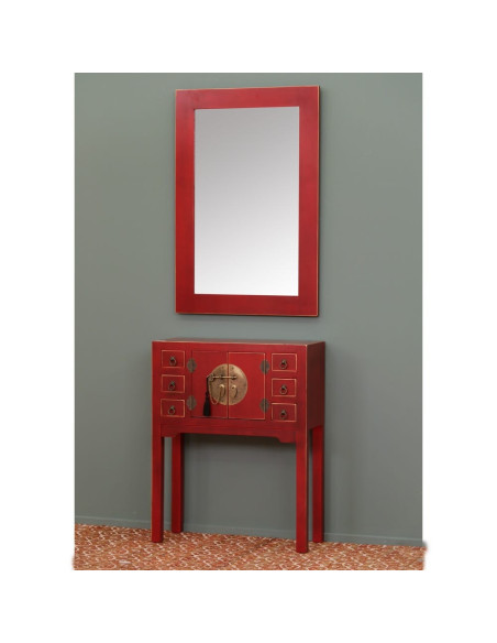Console Rectangulaire 2 portes 6 tiroirs en Bois Rouge Oriente - 6