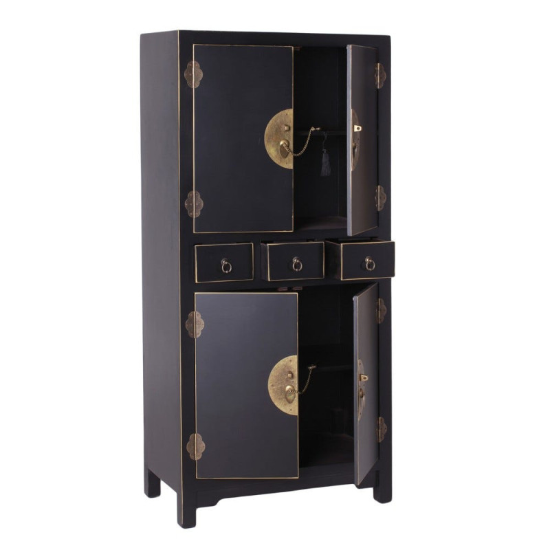 Buffet Haut 4 portes 3 tiroirs en Bois Noir Oriente - 2