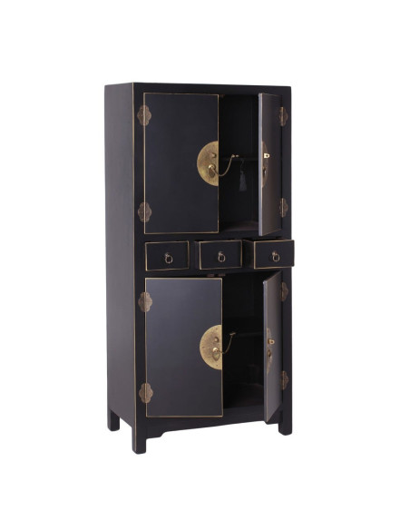 Buffet Haut 4 portes 3 tiroirs en Bois Noir Oriente - 2