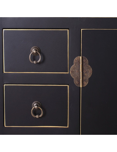 Buffet Bas 2 portes 8 tiroirs Style apothicaire en Bois Noir Oriente - 3