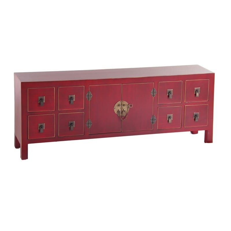 Meuble Tv 2 portes 8 tiroirs en Bois Rouge Oriente - 1