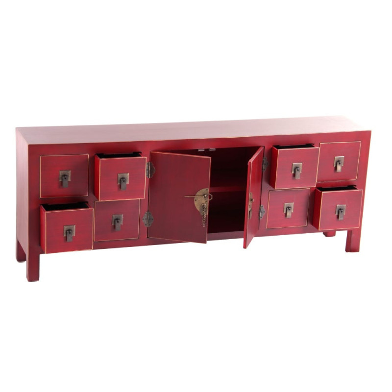 Meuble Tv 2 portes 8 tiroirs en Bois Rouge Oriente - 2