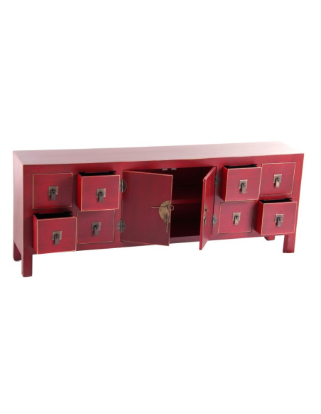 Meuble Tv 2 portes 8 tiroirs en Bois Rouge Oriente - 2