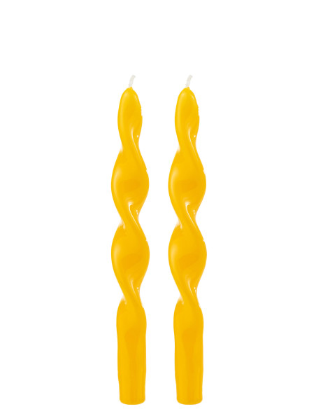 Bougie Torsade en Cire Jaune 3 heueres Hauteur 26 cm Santana (Lot de 2) - 1