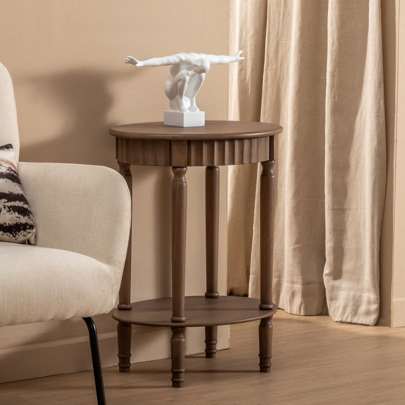 Table d'appoint Ovale 1 étagère en Bois de pin Marron Margy - 2