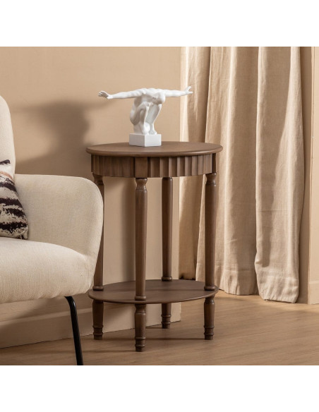 Table d'appoint Ovale 1 étagère en Bois de pin Marron Margy - 2