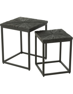 Table d'appoint Gigogne Carrée Shanil en Bois recyclé Noir Métal Noir (Lot de 2) - 1